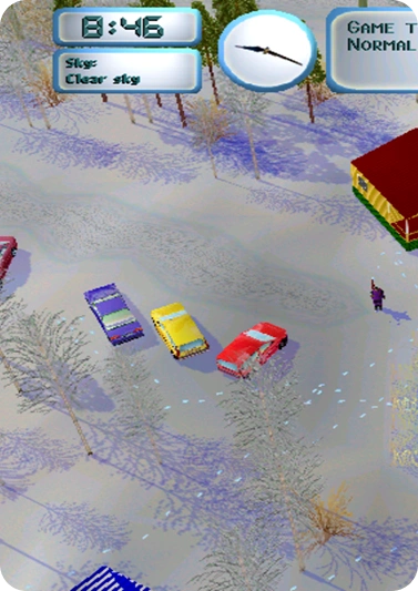 Game scene showing ice fishing